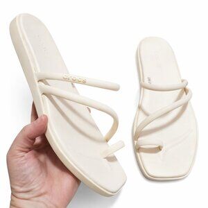 CROCS Miami Toe Loop Sandals TikTok Viral Square Toe Ivory Cream Dew Women's 10